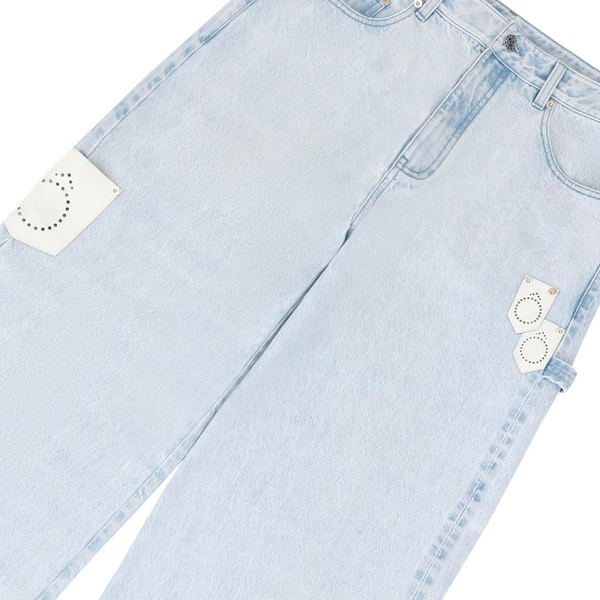 001 - Stonewashed 14.5oz Selvedge Denim & Leather Carpenter Jeans[sold out]