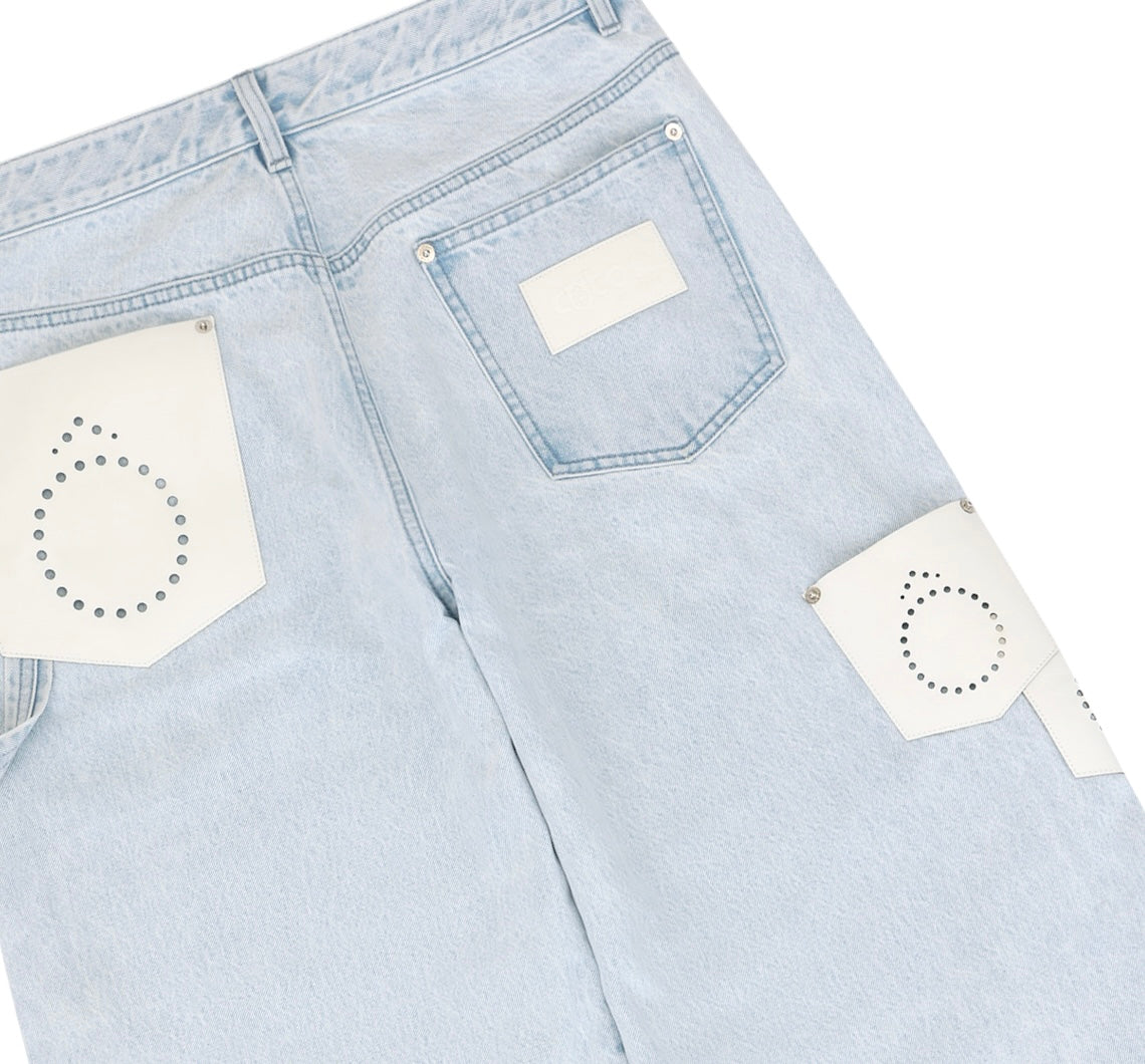 001 - Stonewashed 14.5oz Selvedge Denim & Leather Carpenter Jeans[sold out]