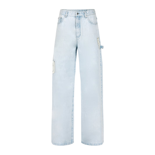 001 - Stonewashed 14.5oz Selvedge Denim & Leather Carpenter Jeans (Pre-Order Now)